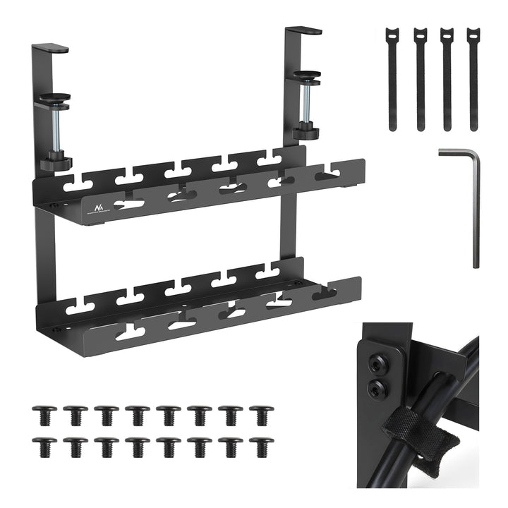 Maclean kabelopbergsysteem voor onder het bureau, max. belasting 5kg, 2 niveaus, zwart, MC-104 B