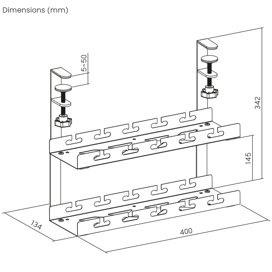 Maclean kabelopbergsysteem voor onder het bureau, max. belasting 5kg, 2 niveaus, wit, MC-104 W