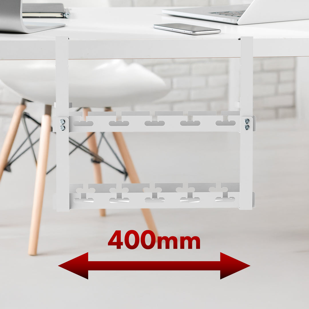 Maclean kabelopbergsysteem voor onder het bureau, max. belasting 5kg, 2 niveaus, wit, MC-104 W