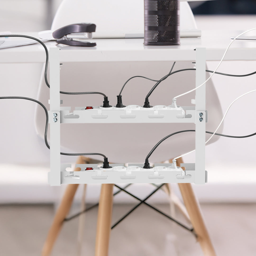 Maclean kabelopbergsysteem voor onder het bureau, max. belasting 5kg, 2 niveaus, wit, MC-104 W