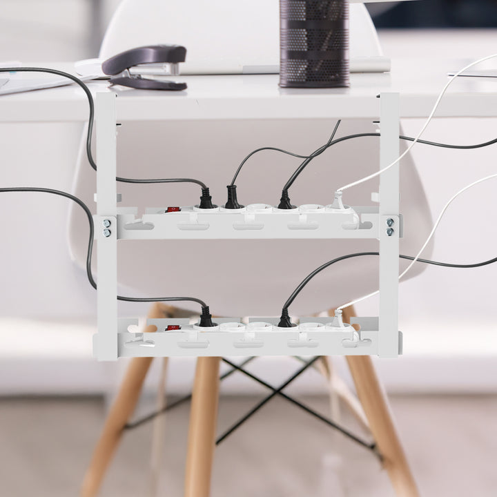 Maclean kabelopbergsysteem voor onder het bureau, max. belasting 5kg, 2 niveaus, wit, MC-104 W