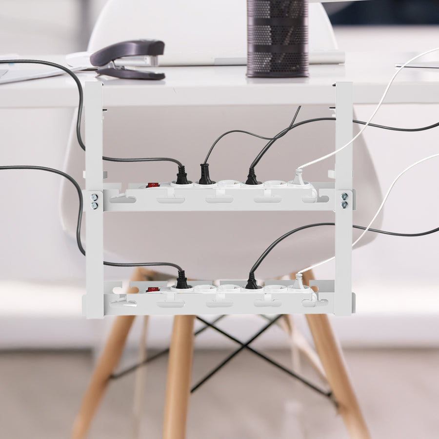 Maclean kabelopbergsysteem voor onder het bureau, max. belasting 5kg, 2 niveaus, wit, MC-104 W