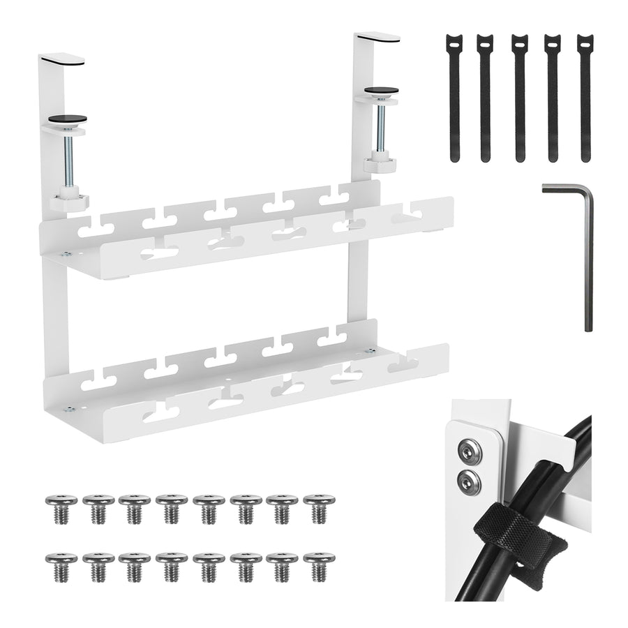 Maclean kabelopbergsysteem voor onder het bureau, max. belasting 5kg, 2 niveaus, wit, MC-104 W