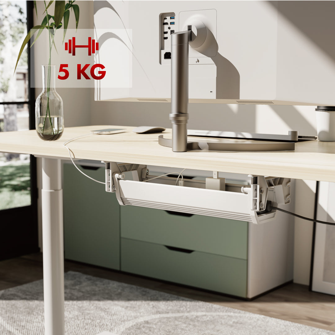 Maclean kabelopbergsysteem voor onder het bureau, max. belasting 5 kg, wit, MC-106 W