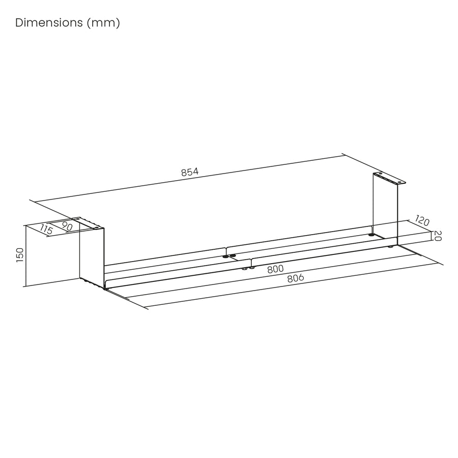 Maclean compacte kabelgoot voor onder het bureau, max. belasting 5 kg, wit, MC-107 W