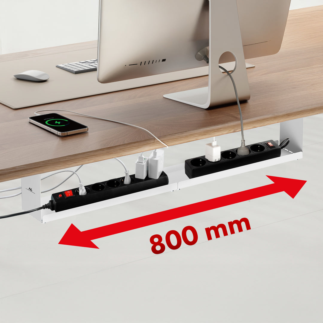 Maclean compacte kabelgoot voor onder het bureau, max. belasting 5 kg, wit, MC-107 W