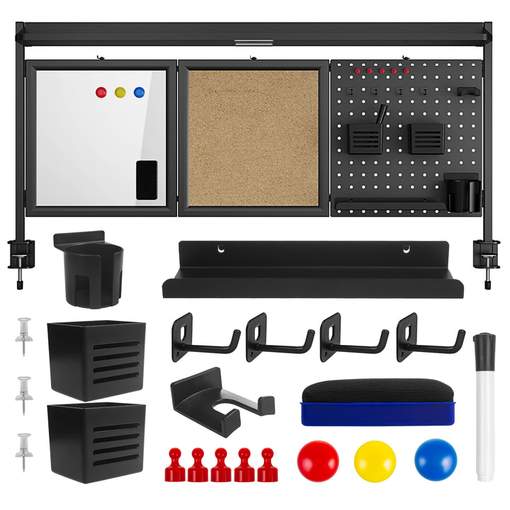 Bureauverdeler / organizer Ergo Office, max. belasting 10kg, wit en kurkplaat, breedte 1250mm, zwart,ER-300 B