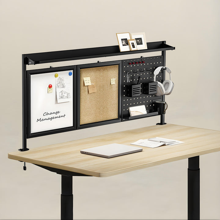 Bureauverdeler / organizer Ergo Office, max. belasting 10kg, wit en kurkplaat, breedte 1250mm, zwart,ER-300 B