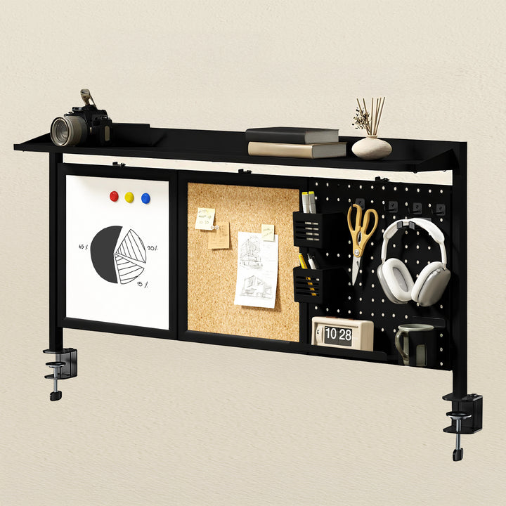 Bureauverdeler / organizer Ergo Office, max. belasting 10kg, wit en kurkplaat, breedte 1250mm, zwart,ER-300 B
