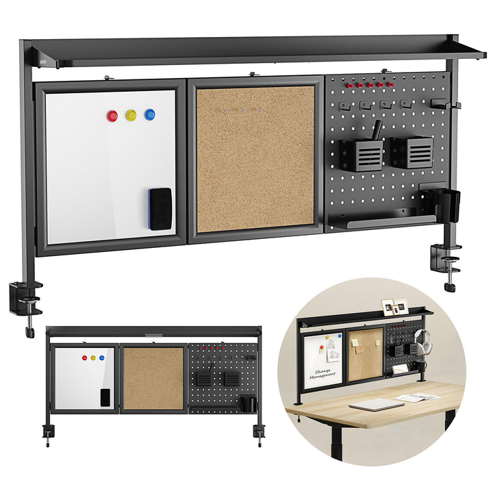 Bureauverdeler / organizer Ergo Office, max. belasting 10kg, wit en kurkplaat, breedte 1250mm, zwart,ER-300 B