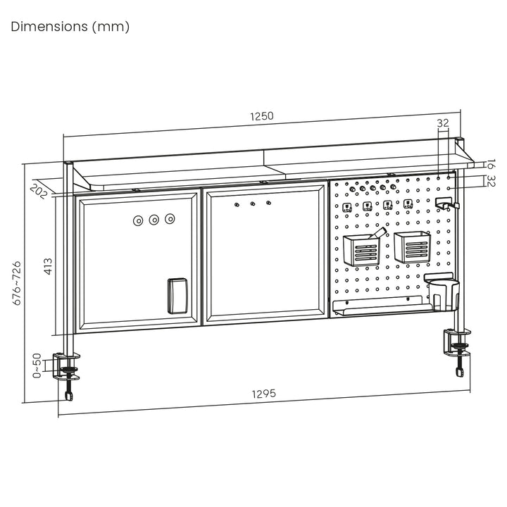 Ergo Office - Bureauverdeler / organizer, max. belasting 10kg, wit en kurkplaat, breedte 1250mm, wit, ER-300 W