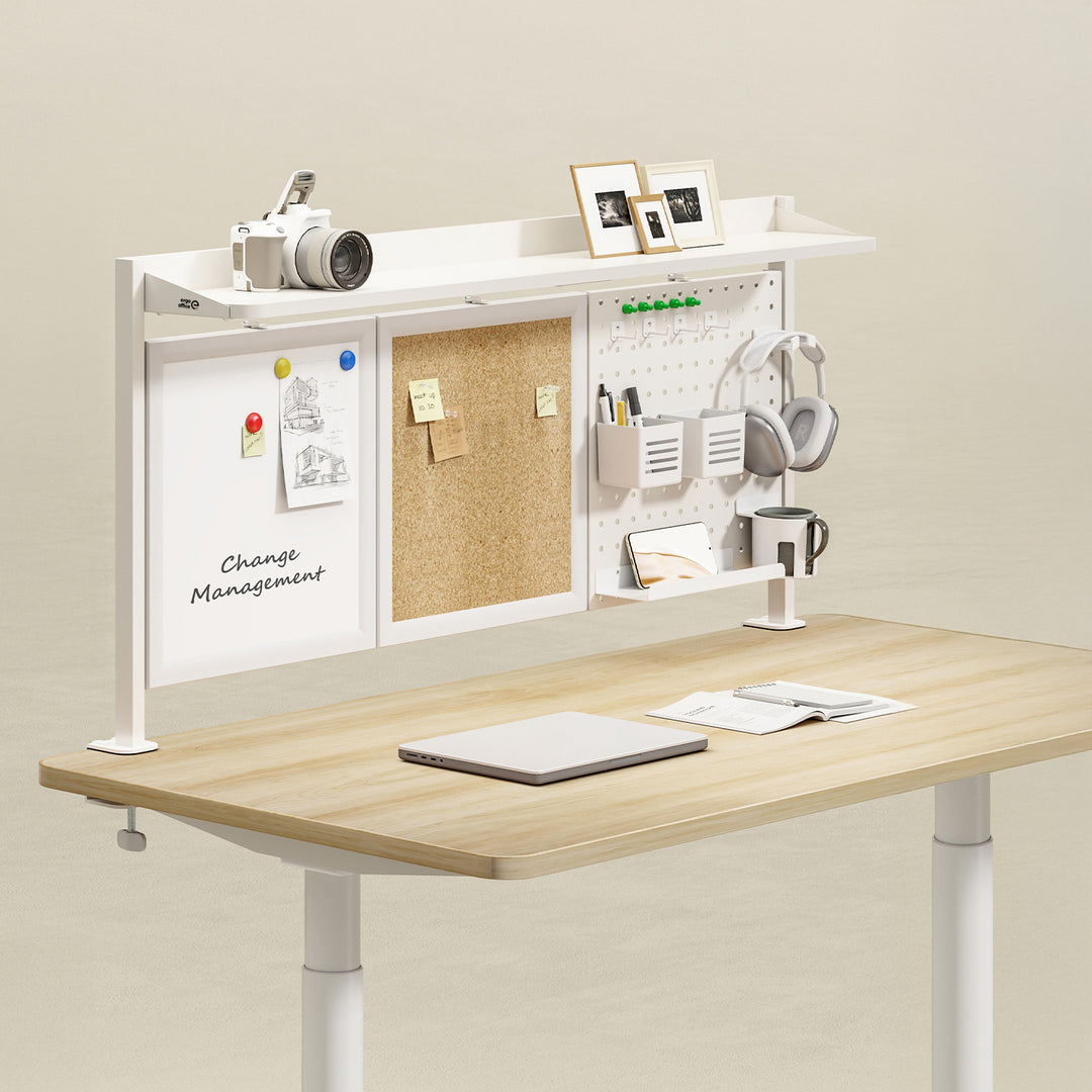 Ergo Office - Bureauverdeler / organizer, max. belasting 10kg, wit en kurkplaat, breedte 1250mm, wit, ER-300 W