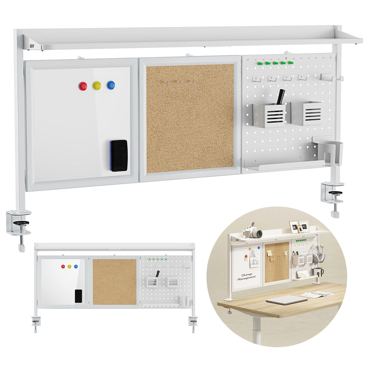 Ergo Office - Bureauverdeler / organizer, max. belasting 10kg, wit en kurkplaat, breedte 1250mm, wit, ER-300 W