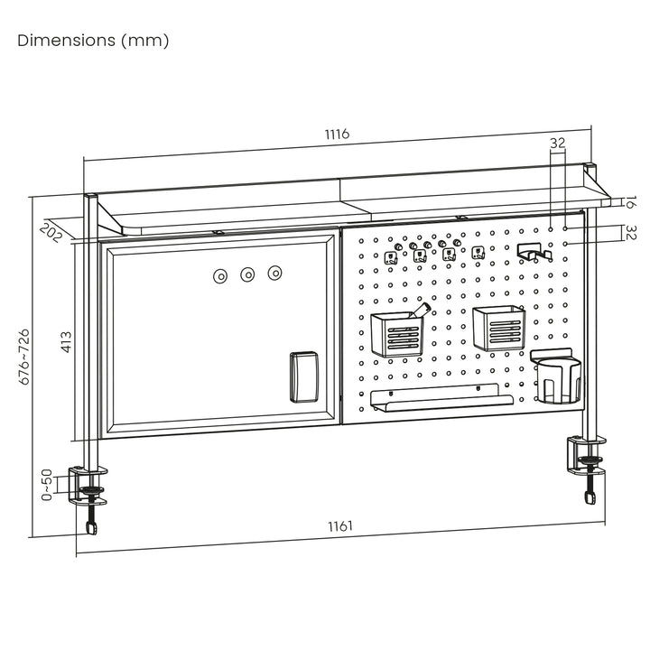 Ergo Office bureauverdeler/organizer - bureauplank - max. belasting 10 kg, wit bord, breedte 1116 mm, wit, ER-301 W
