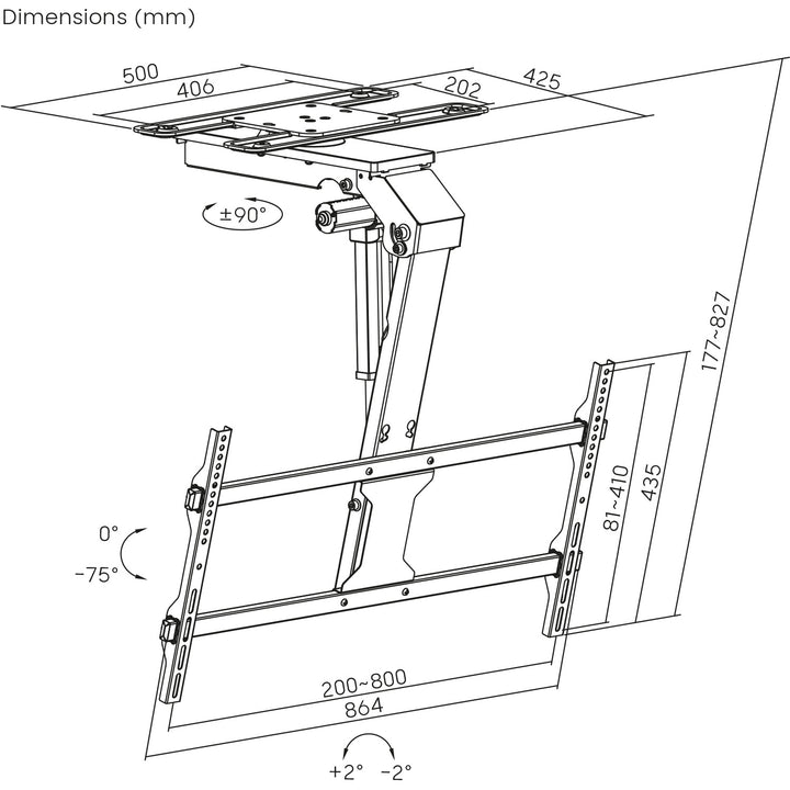 Elektrische steun voor Maclean TV, plafond, Tuya-steun, max. VESA 800x400, verstelbaar +90°~-90°, voor TV 43-86", max. 45kg, MC-109 T