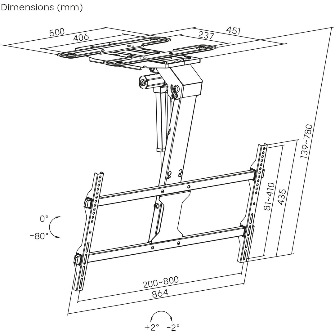 Elektrische steun voor Maclean TV, plafond, Tuya-steun, max. VESA 800x400, voor TV 43-86", max. 45 kg, MC-110 T