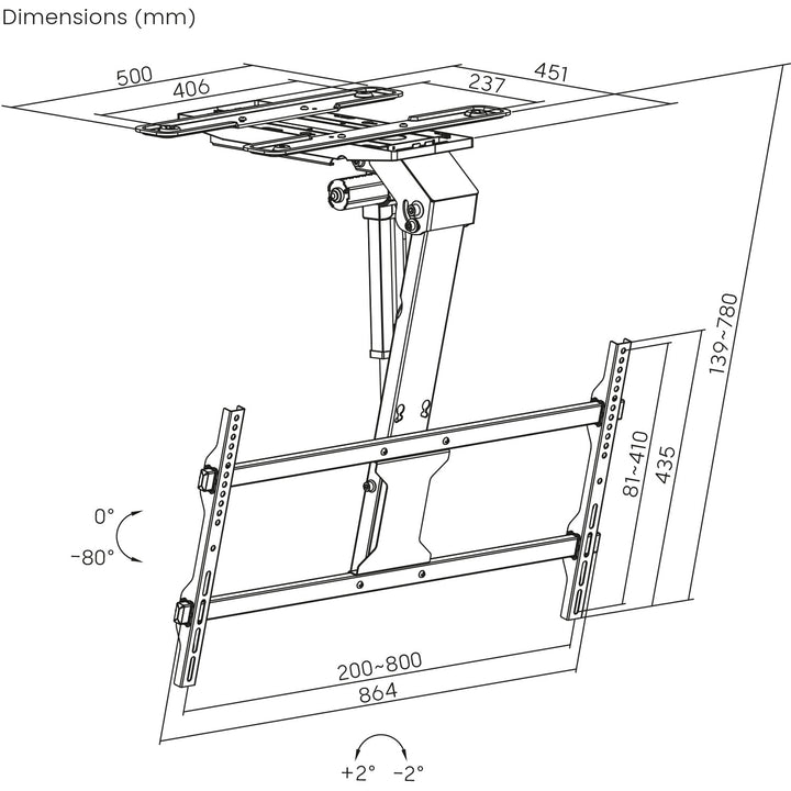 Elektrische steun voor Maclean TV, plafond, Tuya-steun, max. VESA 800x400, voor TV 43-86", max. 45 kg, MC-110 T