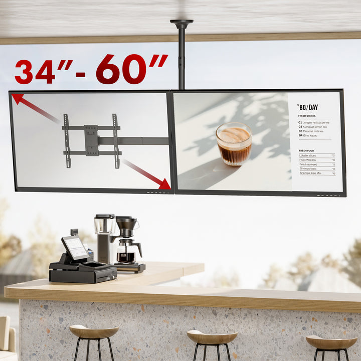 Maclean plafondbeugel voor twee TV's, max. belasting 2x40kg, 34-60", max VESA 600x400, MC-111 B