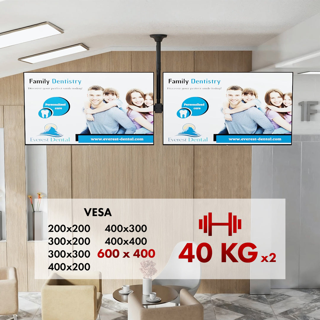 Maclean plafondbeugel voor twee TV's, max. belasting 2x40kg, 34-60", max VESA 600x400, MC-111 B