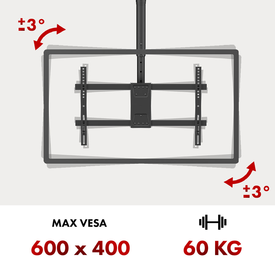 Plafondbeugel voor Maclean TV, max. belasting 60kg, 43-86", max VESA 600x400, MC-112 B