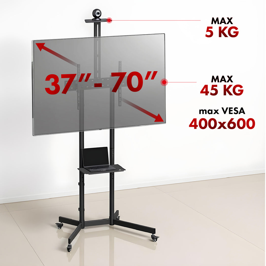 Maclean TV-standaard / trolley, camera plank, op wielen, 37-70", max. belasting 45kg/5kg plank, max. VESA 600x400, MC-113 B