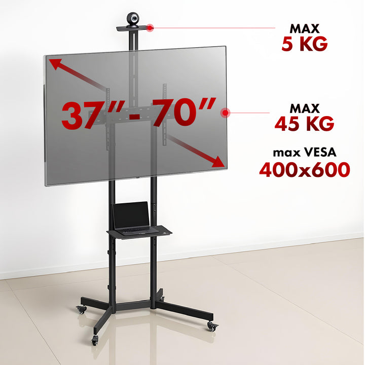 Maclean TV-standaard / trolley, camera plank, op wielen, 37-70", max. belasting 45kg/5kg plank, max. VESA 600x400, MC-113 B