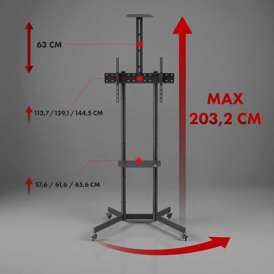 Maclean TV-standaard / trolley, camera plank, op wielen, 37-70", max. belasting 45kg/5kg plank, max. VESA 600x400, MC-113 B