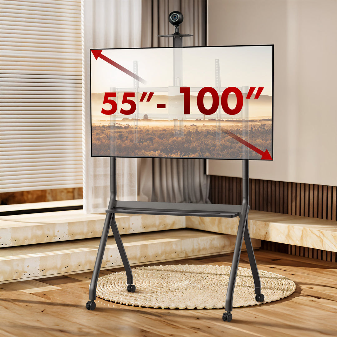 Maclean TV-standaard / trolley, camera plank, op wielen, 55-100", max. belasting 120kg/10kg plank, max. VESA 900x600, zwart, MC-114 B