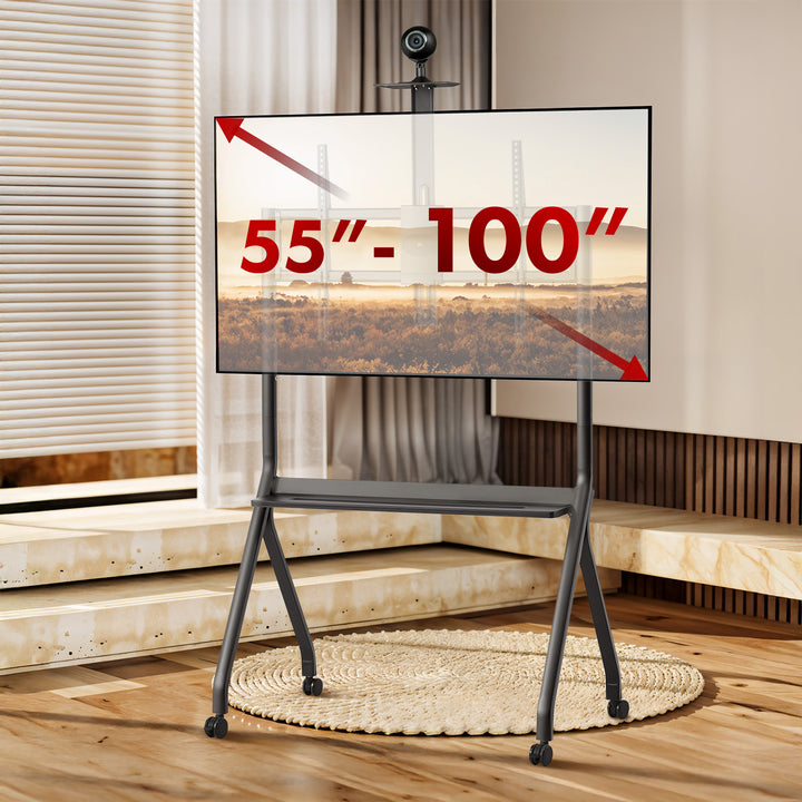 Maclean TV-standaard / trolley, camera plank, op wielen, 55-100", max. belasting 120kg/10kg plank, max. VESA 900x600, zwart, MC-114 B