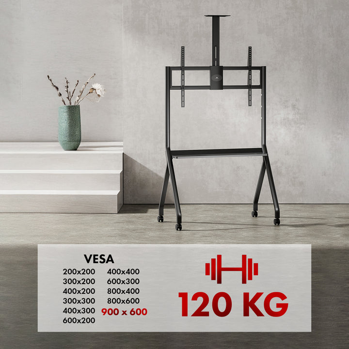 Maclean TV-standaard / trolley, camera plank, op wielen, 55-100", max. belasting 120kg/10kg plank, max. VESA 900x600, zwart, MC-114 B