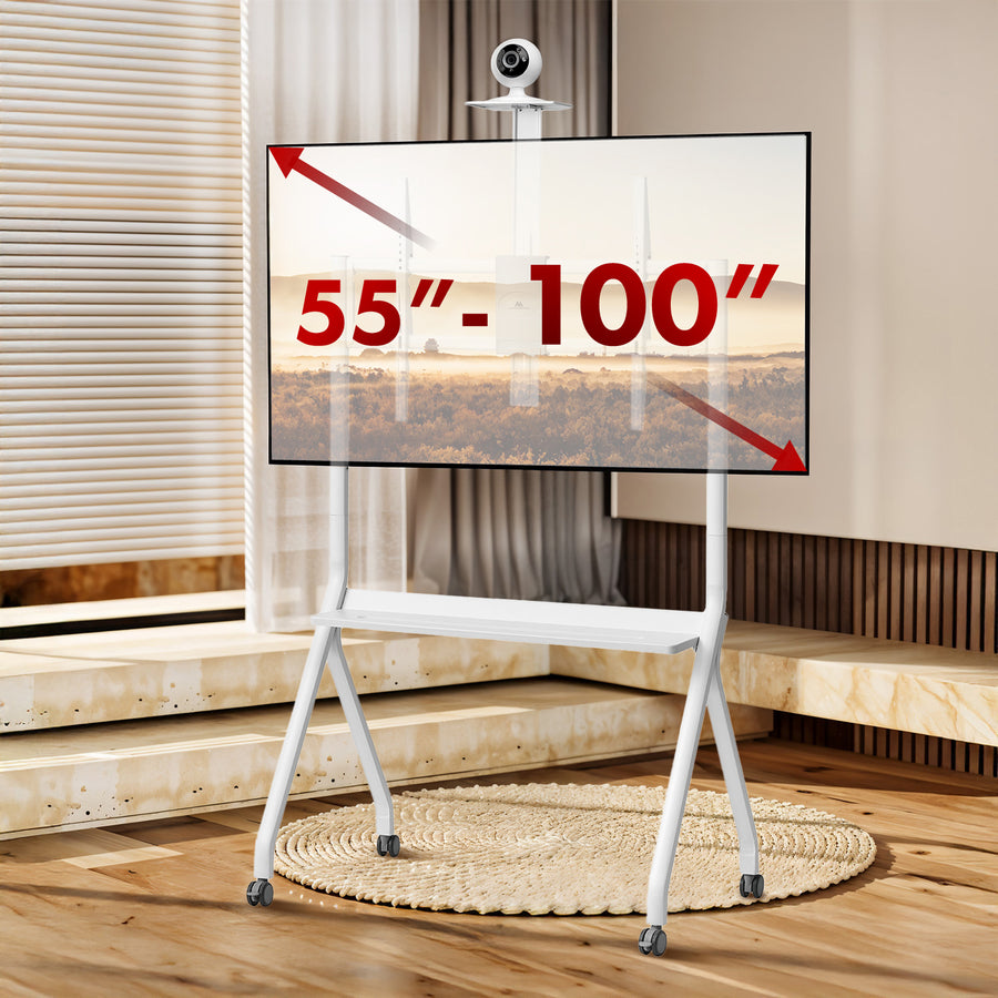 Maclean TV-standaard / trolley, camera plank, op wielen, 55-100", max. belasting 120kg/10kg plank, max. VESA 900x600, wit, MC-114 W