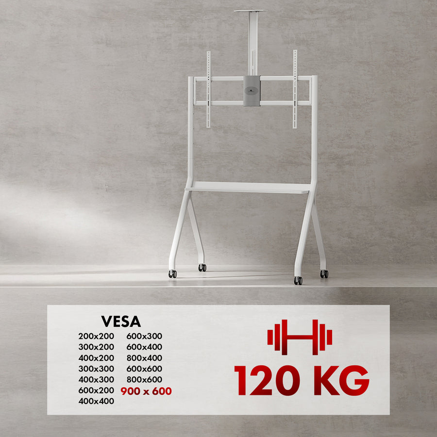Maclean TV-standaard / trolley, camera plank, op wielen, 55-100", max. belasting 120kg/10kg plank, max. VESA 900x600, wit, MC-114 W