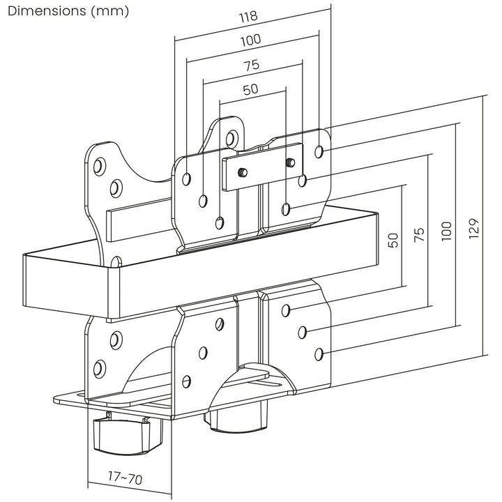 Maclean - mini-computersteun - PC-houder -17-70 mm bereik, VESA-compatibel, maximale belasting 5 kg, wit, MC-115 W