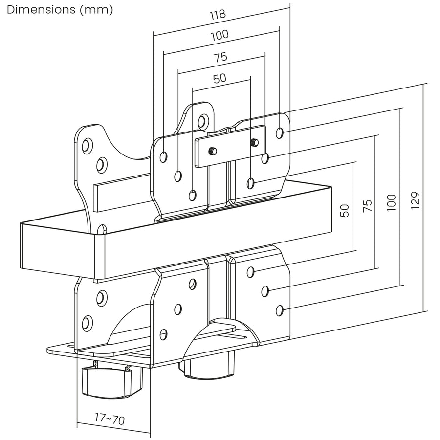 Maclean - mini-computersteun - PC-houder -17-70 mm bereik, VESA-compatibel, maximale belasting 5 kg, wit, MC-115 W