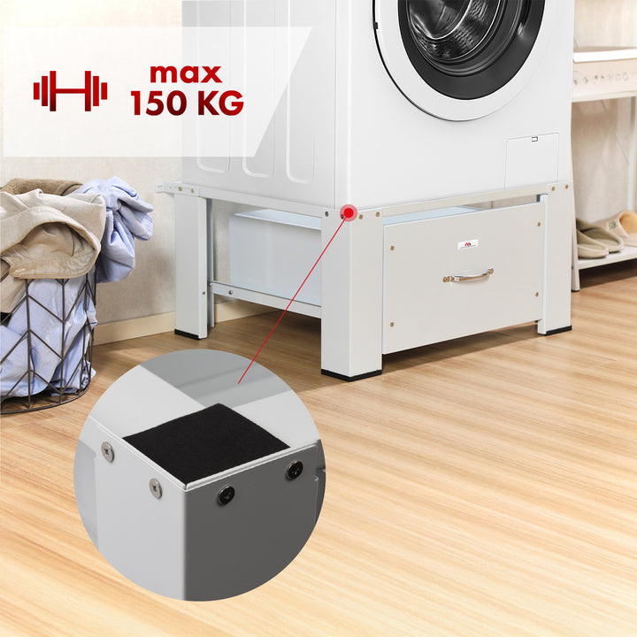 Sokkel voor wasmachine/droger met lade Maclean, max. belasting 150kg, wit, MC-117 W