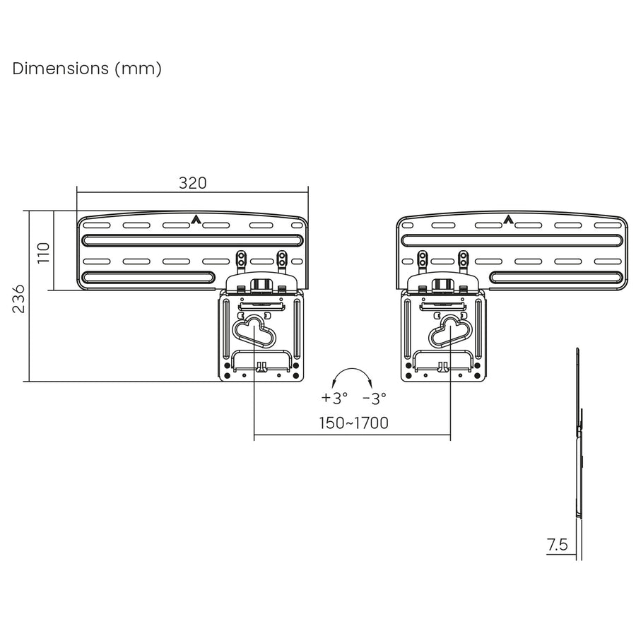 Maclean TV beugel, geschikt voor Samsung QLED TV's, 43"-85", max. 60 kg, MC-806 N