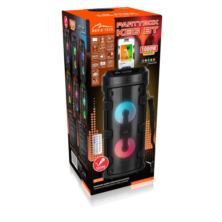 Media-Tech draadloze luidspreker, Bluetooth, karaoke, 1000W, zwart, MT3165