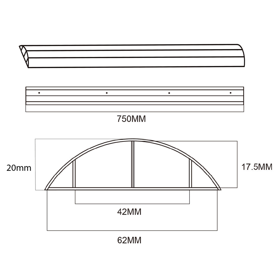 Maclean aluminium kabelafdekstrip, 62x20x750mm, zwart, MC-814 B