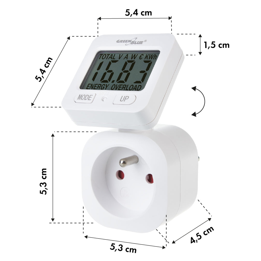 GreenBlue energiemeter, wattmeter, 16A, max. 3680W, subgeheugen, GB615 E, 2 stuks