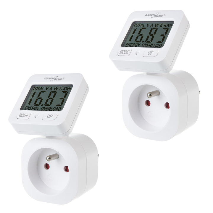 GreenBlue energiemeter, wattmeter, 16A, max. 3680W, subgeheugen, GB615 E, 2 stuks
