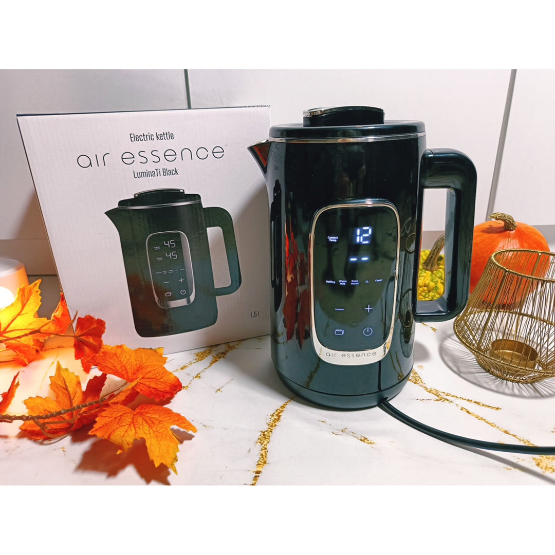 Air Essence LuminaTi Black MAX elektrische waterkoker met ontchlorings- en ontkalkingsfunctie, 2200W, inhoud 1,5L