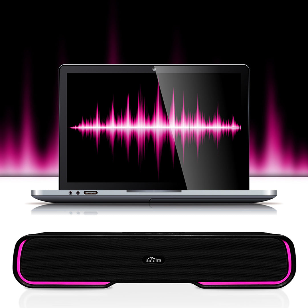 Draagbare Bluetooth-geluidsbalkluidspreker, meerkleurige RGB-achtergrondverlichting, RMS 10W, PMPO 450W, FM-radio, MP3. AUX, ingebouwde oplaadbare batterij, Media-Tech PHANTOM BT