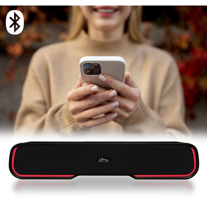 Draagbare Bluetooth-geluidsbalkluidspreker, meerkleurige RGB-achtergrondverlichting, RMS 10W, PMPO 450W, FM-radio, MP3. AUX, ingebouwde oplaadbare batterij, Media-Tech PHANTOM BT