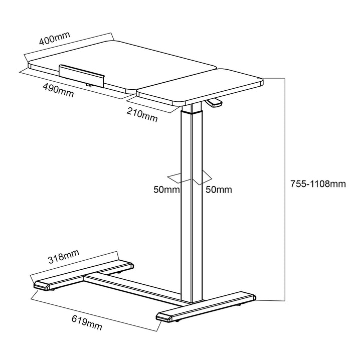 Verrijdbaar bureau/laptopstatief Maclean, wit, in hoogte verstelbaar 76-109cm, max. 30kg , MC-120 W