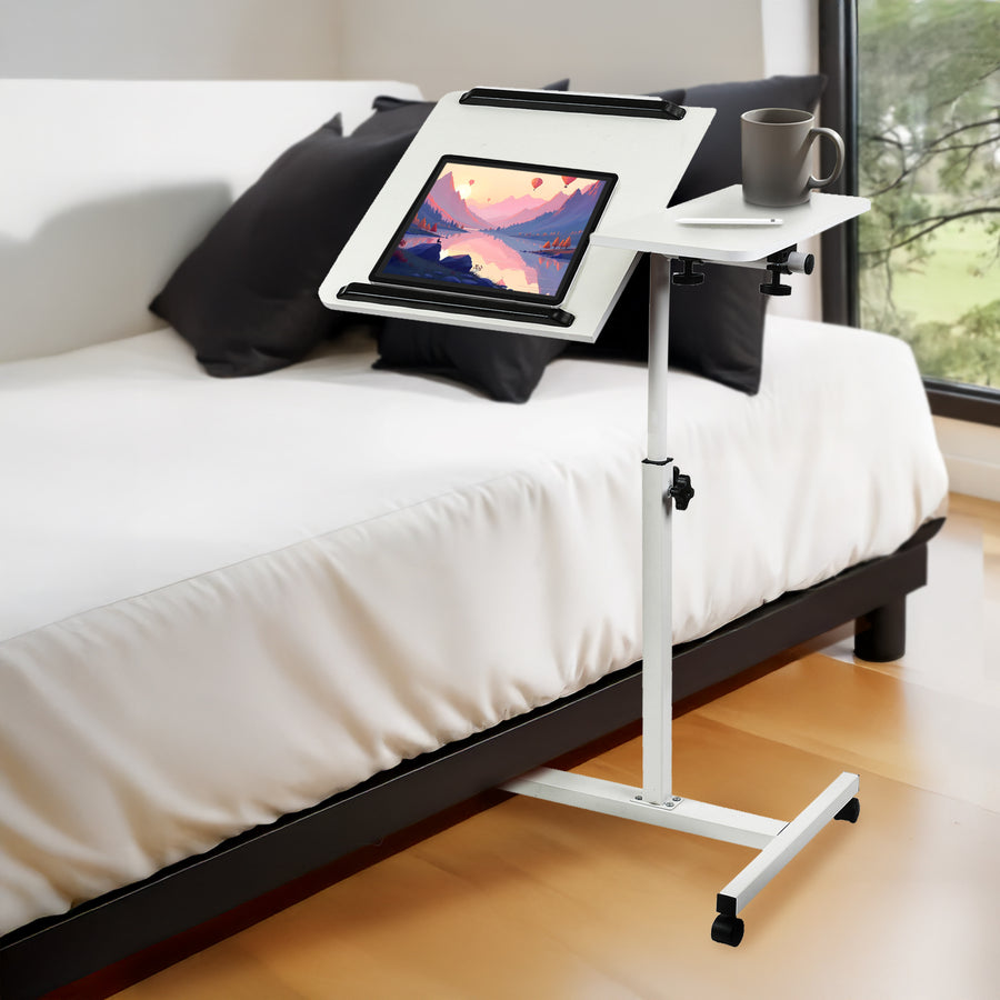 Verrijdbaar bureau/laptopstatief Maclean, wit, in hoogte verstelbaar 59-89cm, max. 30kg , MC-121 W