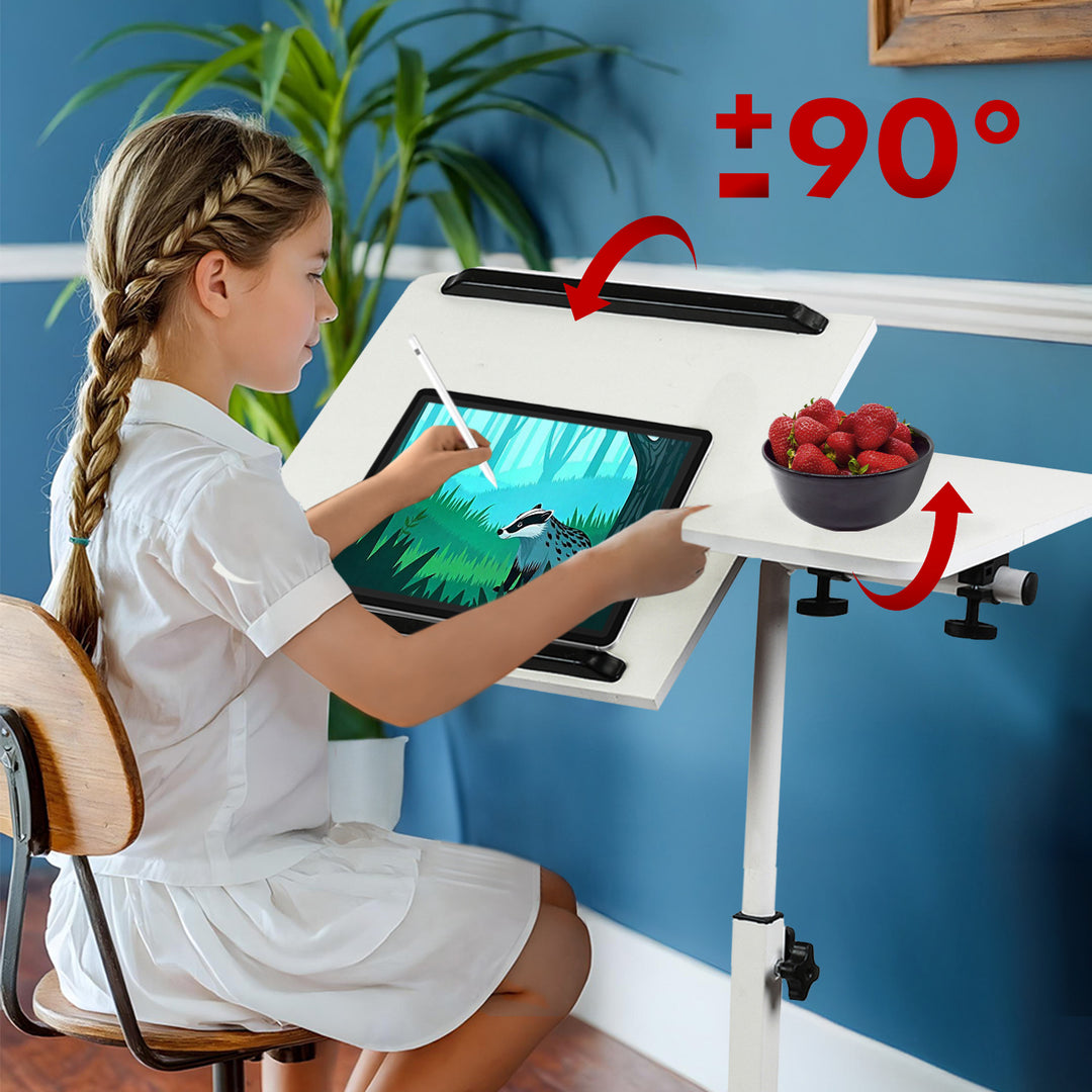 Verrijdbaar bureau/laptopstatief Maclean, wit, in hoogte verstelbaar 59-89cm, max. 30kg , MC-121 W
