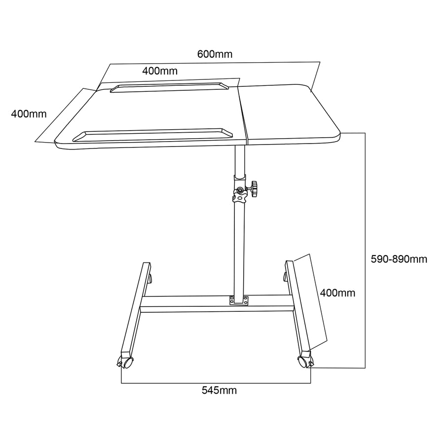 Verrijdbaar bureau/laptopstatief Maclean, zwart, in hoogte verstelbaar 59-89cm, max. 30kg , MC-121 B