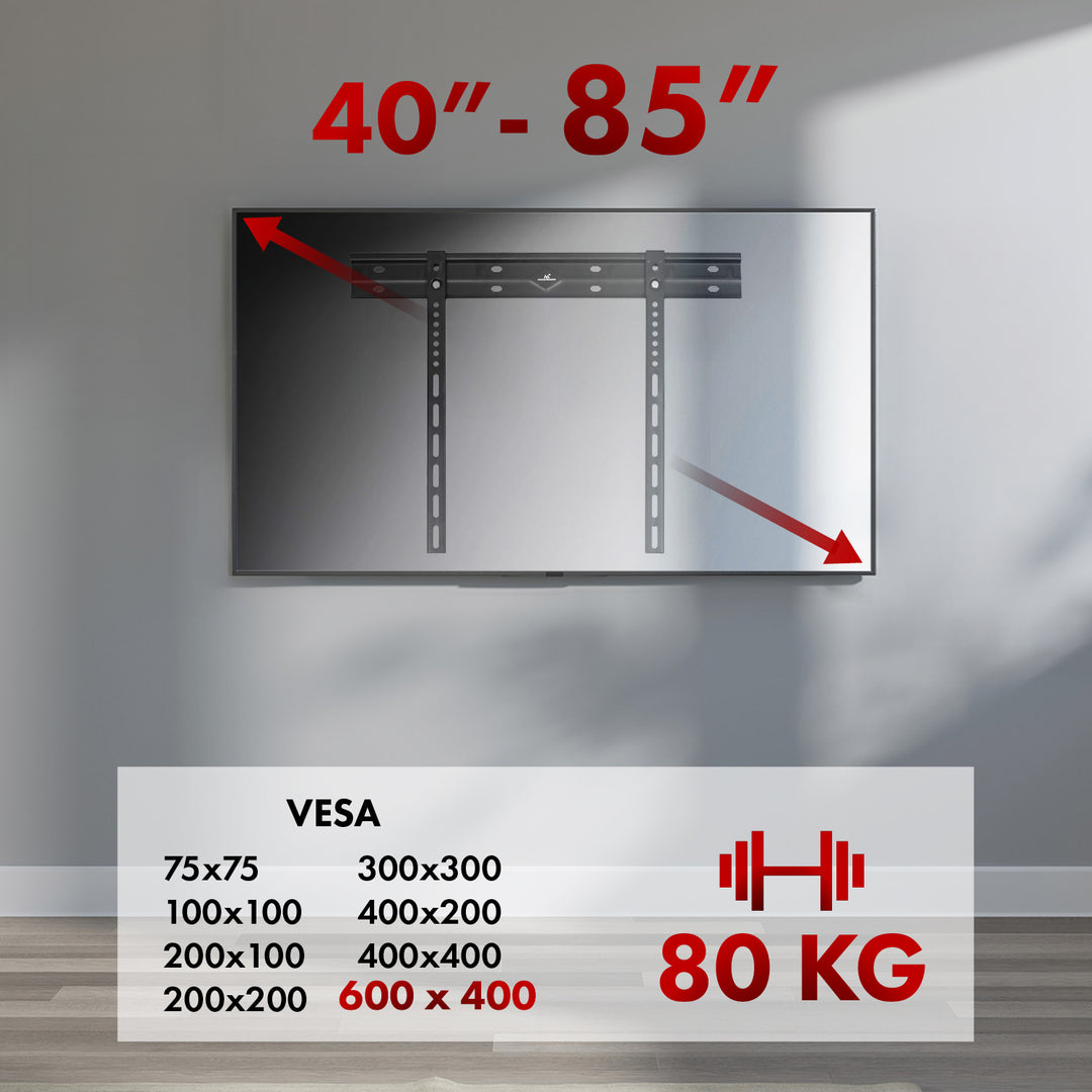 Maclean ultra platte muurbeugel voor TV, 40-85", max VESA 600x400, belastbaar tot 80kg, MC-123