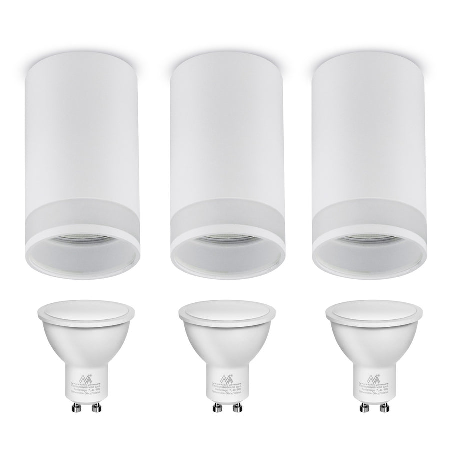 Maclean opbouwarmatuur/buis, spot, rond, aluminium, GU10, 55x130mm, wit, MCE361 W 3st+LED lamp GU10 7W Maclean Energy MCE437 NW neutraal wit 4000K, 220-240V~, 50/60Hz 3st