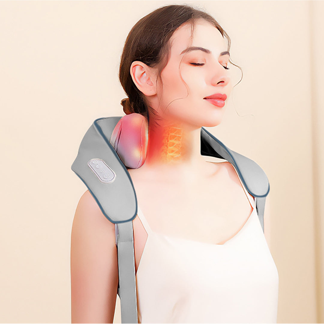 Schouder- en nekmassageapparaat. Shiatsu, 5D imitatiehanden, 6 massagekoppen, 3 modi, 3 snelheden, snoerloos, USB-C oplaadpoort NECK &; SHOULDERS MASSAGER